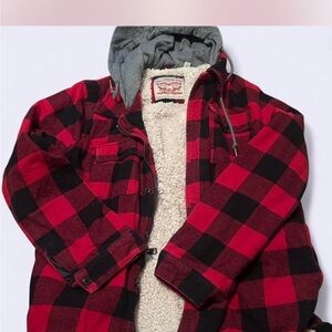 Levi's Red and Black Plaid Jacket with Hood
